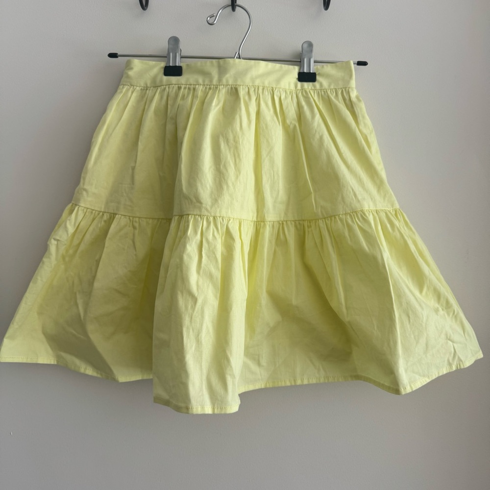 NWT STAUD Light Yellow Tiered Mini Skirt Poplin A-Line Summer Skirt